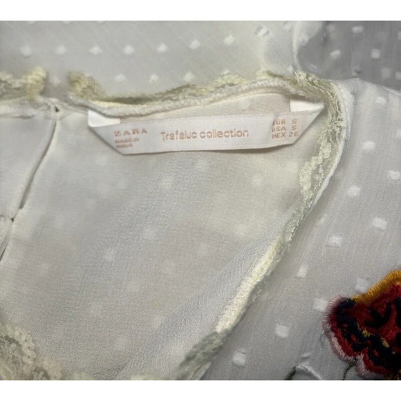 ZARA Trafaluc Collection Boho Top Embroidered Floral Peplum Ruffled Size Small - Picture 13 of 15
